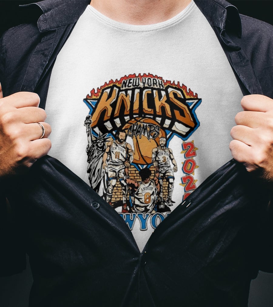 New York Knicks 2026 Champs Jalen Brunson OG Anunoby Josh Hart Statue Of Liberty T-Shirt