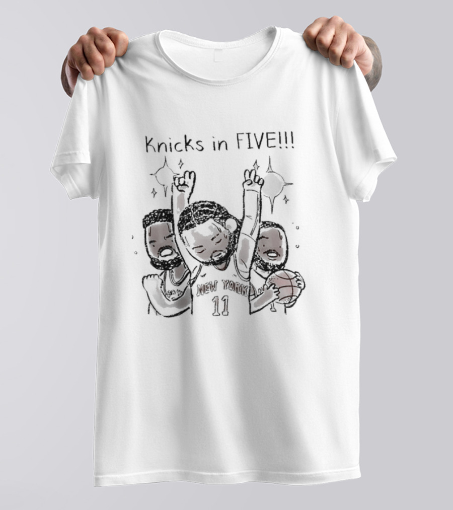 Knicks In Five Caricature Basketball Celebration T-Shirt