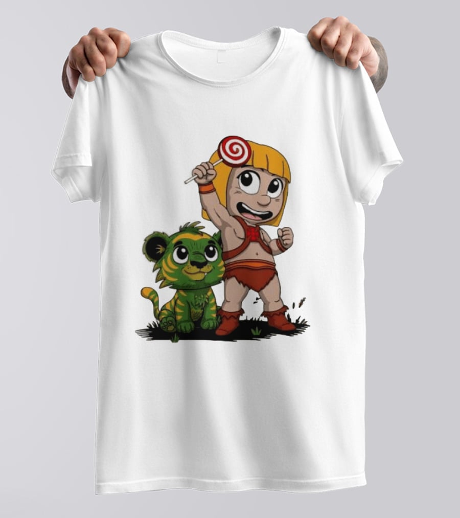 Master Of Kindergarten He Man Chibi With Tiger And Lollipop T-Shirt
