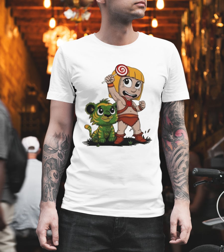 Master Of Kindergarten He Man Chibi With Tiger And Lollipop T-Shirt