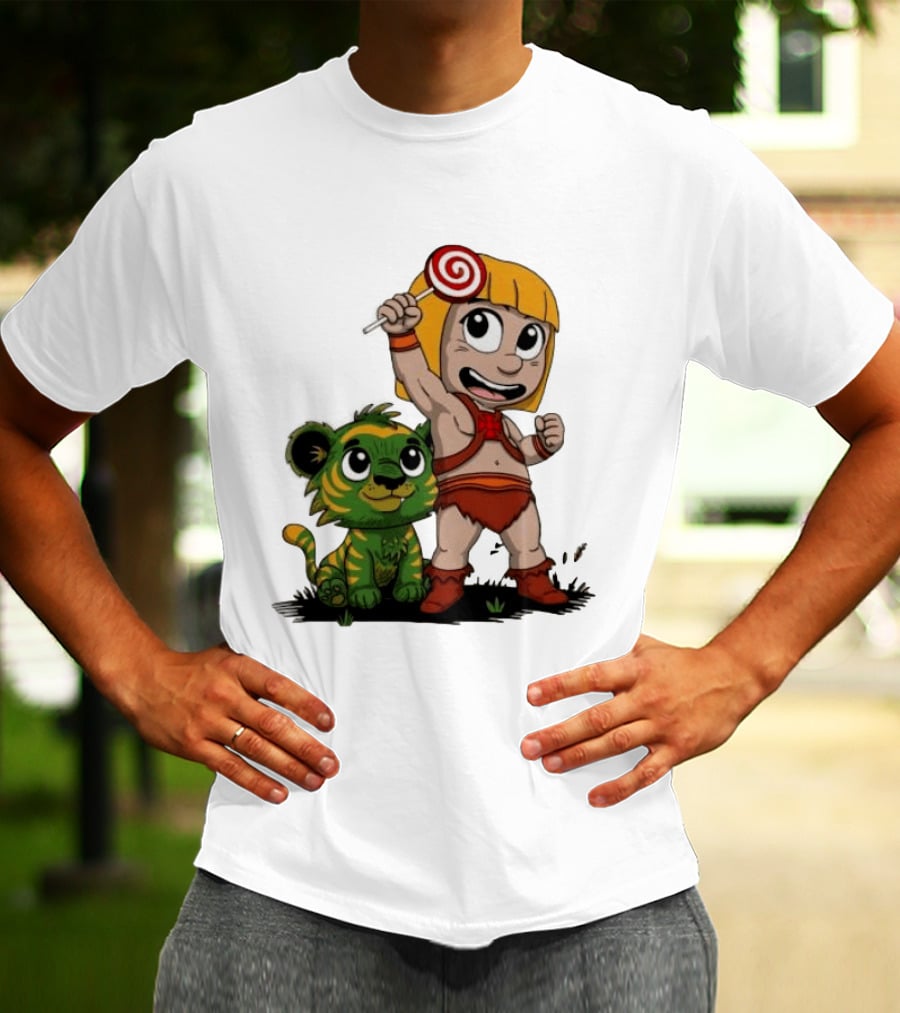 Master Of Kindergarten He Man Chibi With Tiger And Lollipop T-Shirt