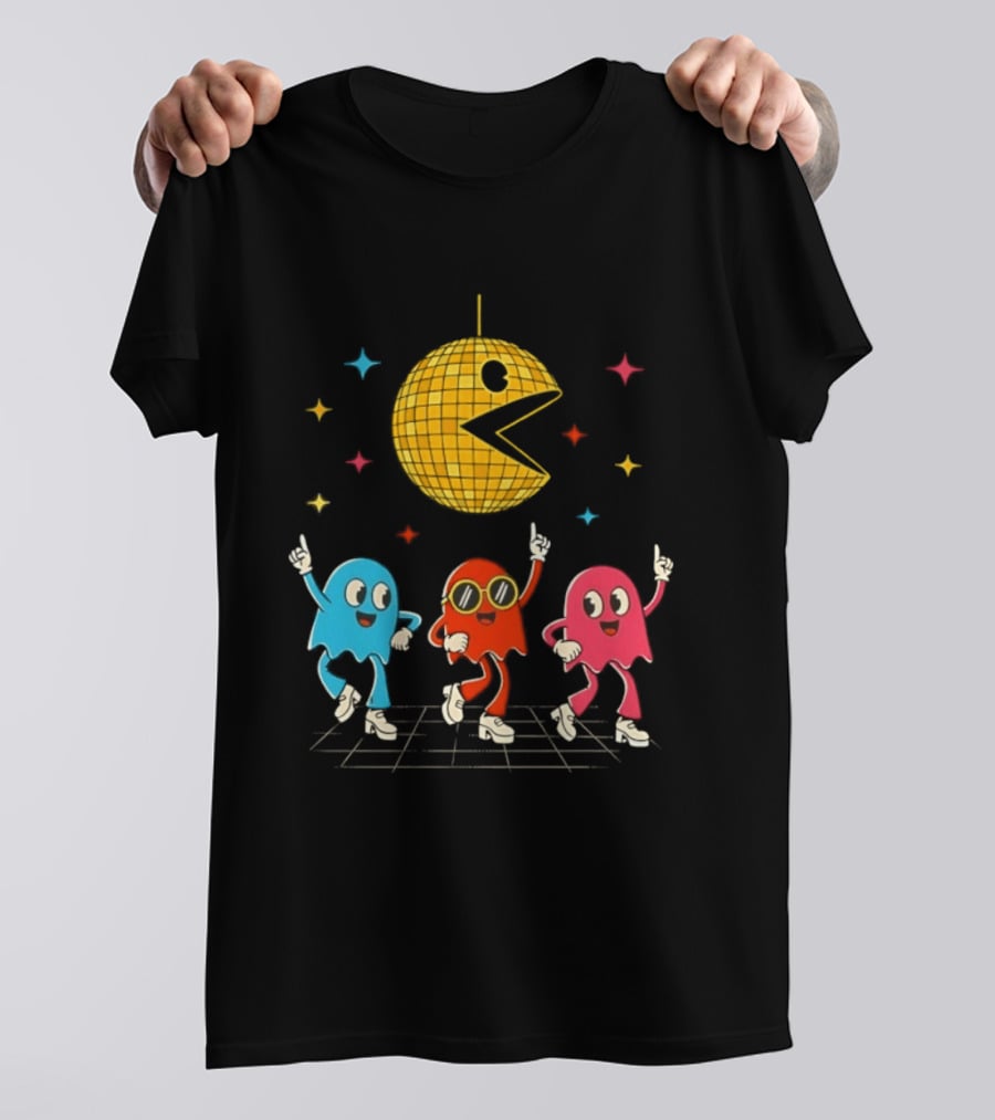 Pac Man Disco Ball And Ghosts Dance Arcade Party T-Shirt