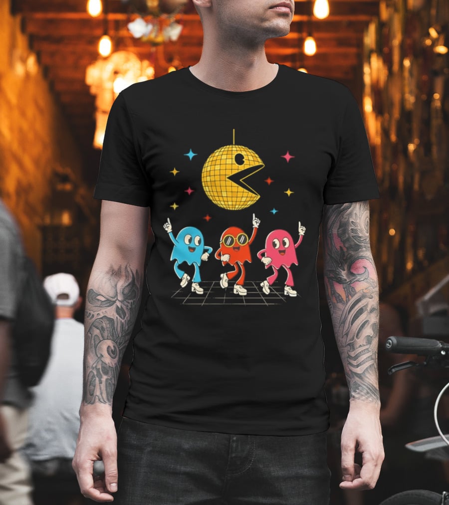 Pac Man Disco Ball And Ghosts Dance Arcade Party T-Shirt