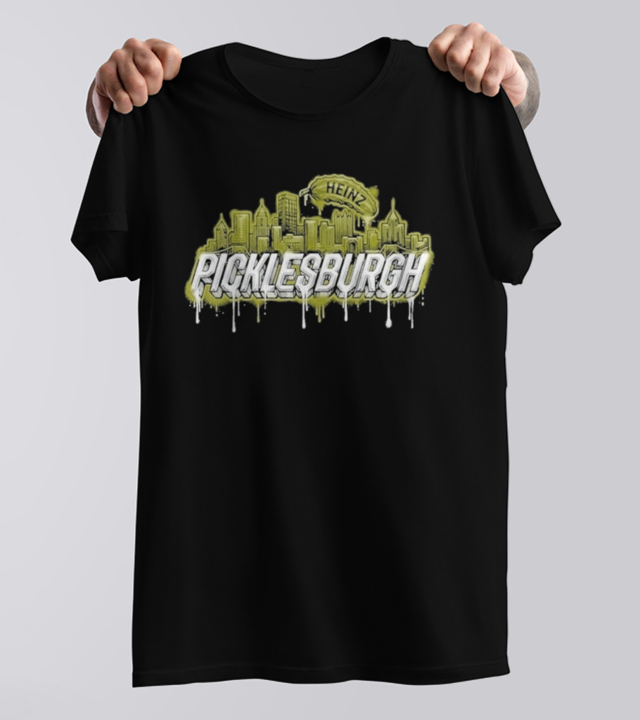 Picklesburgh Pittsburgh Skyline Graffiti With Pickle Balloon T-Shirt