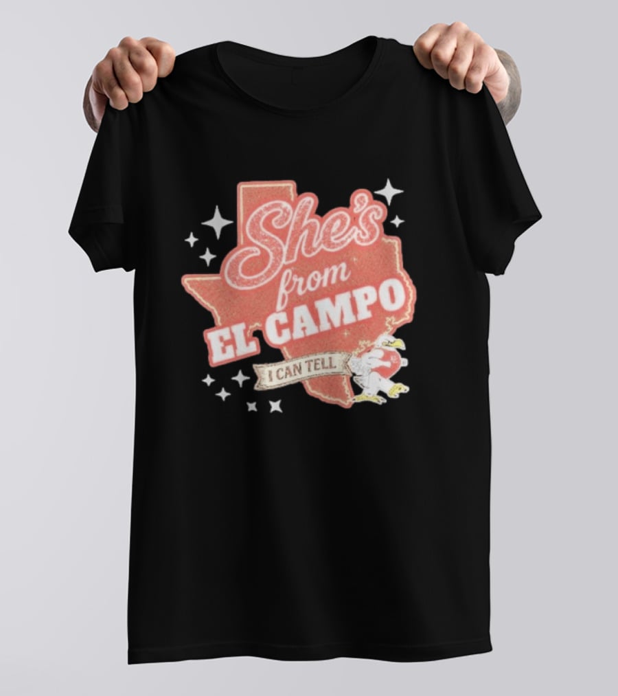 She's From El Campo I Can Tell Texas Outline Football T-Shirt