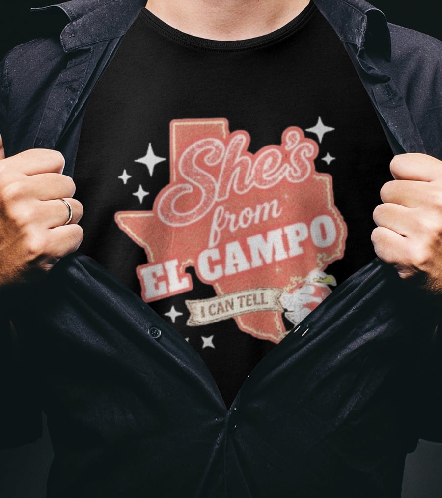 She's From El Campo I Can Tell Texas Outline Football T-Shirt