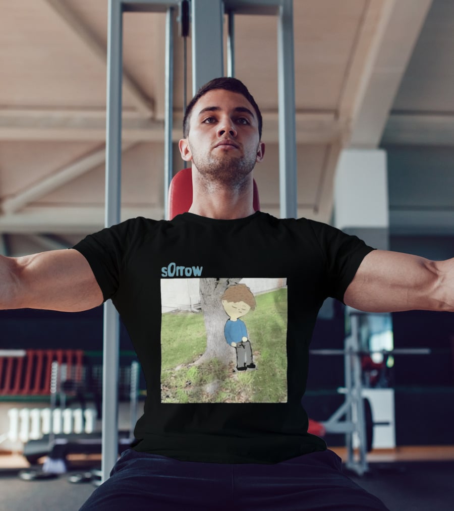 Sorrow Unhappy Sad Boy Leaning Against Tree T-Shirt