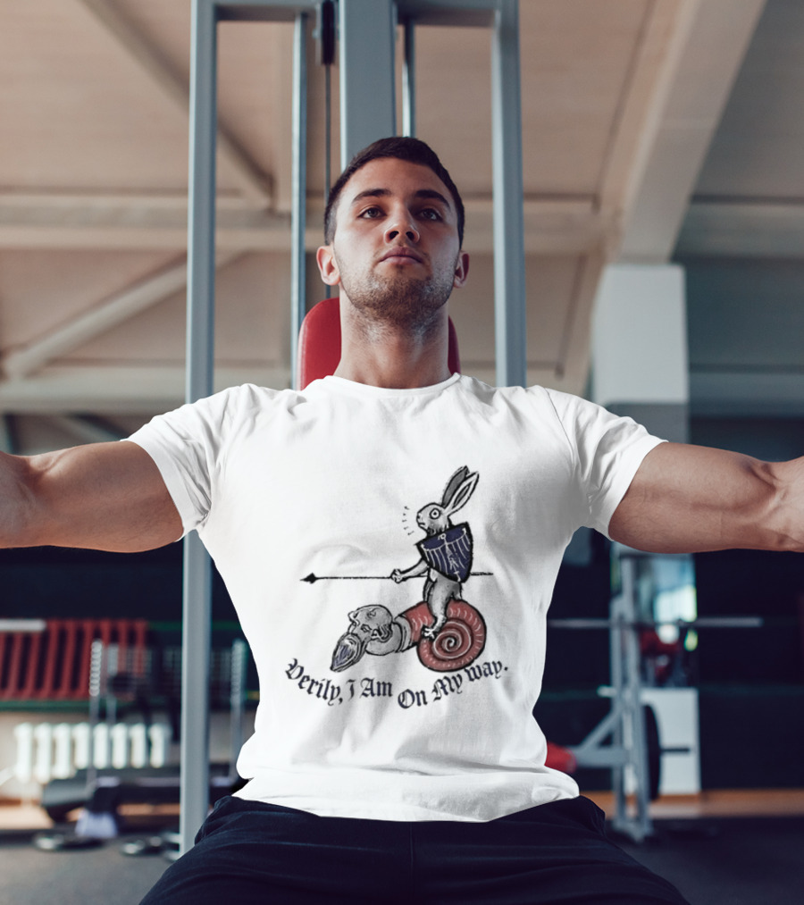 Verily I Am On My Way Knighted Rabbit Snail Medieval Marginalia T-Shirt