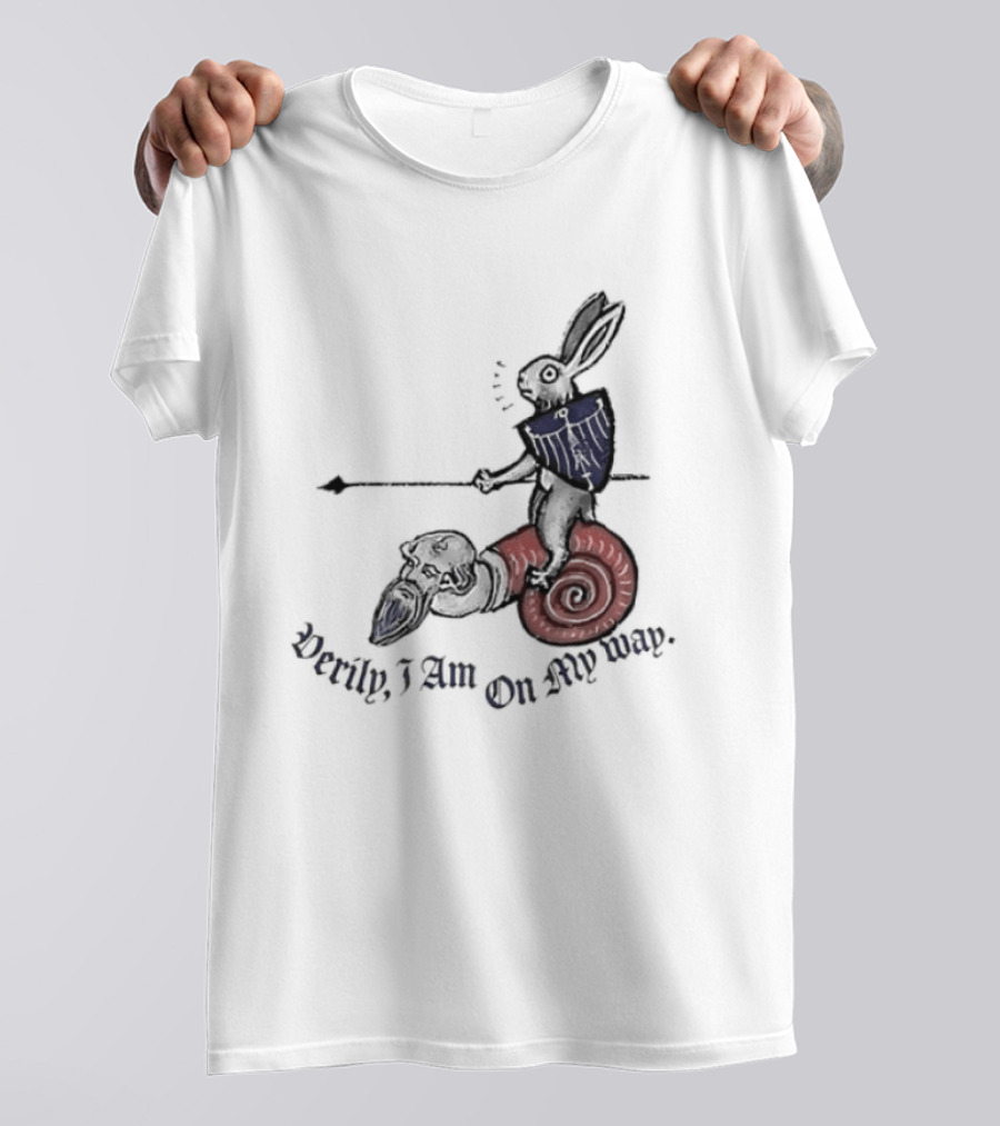 Verily I Am On My Way Knighted Rabbit Snail Medieval Marginalia T-Shirt