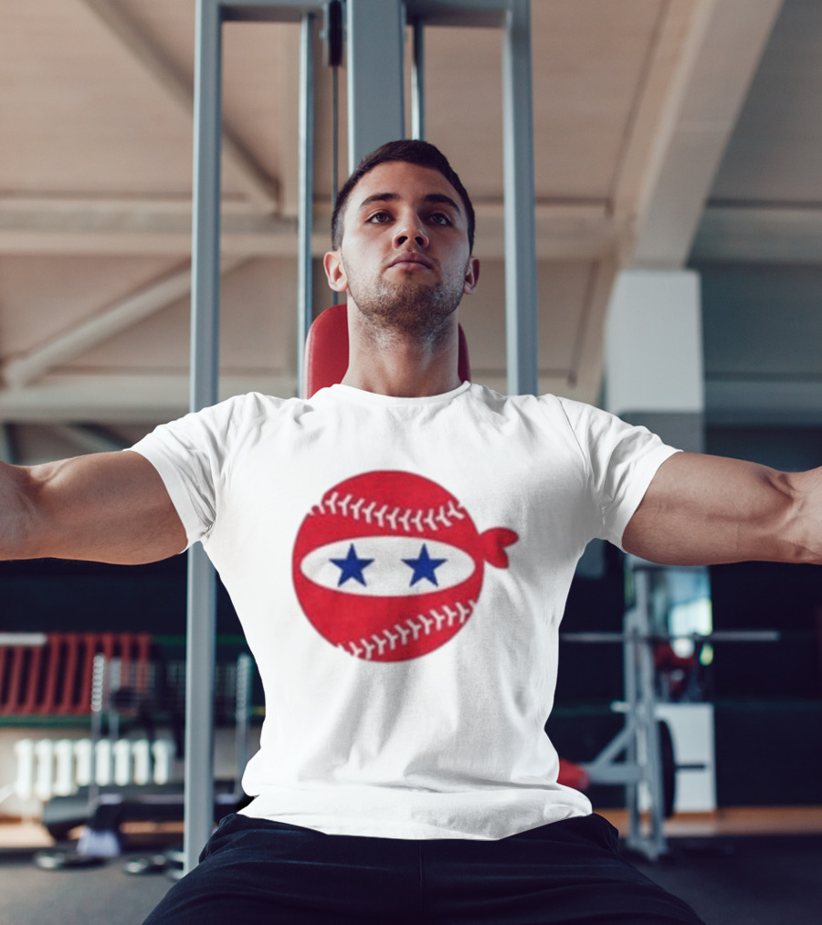 Pitching Ninja Baseball Two Blue Stars Red Baseball Stitches T-Shirt