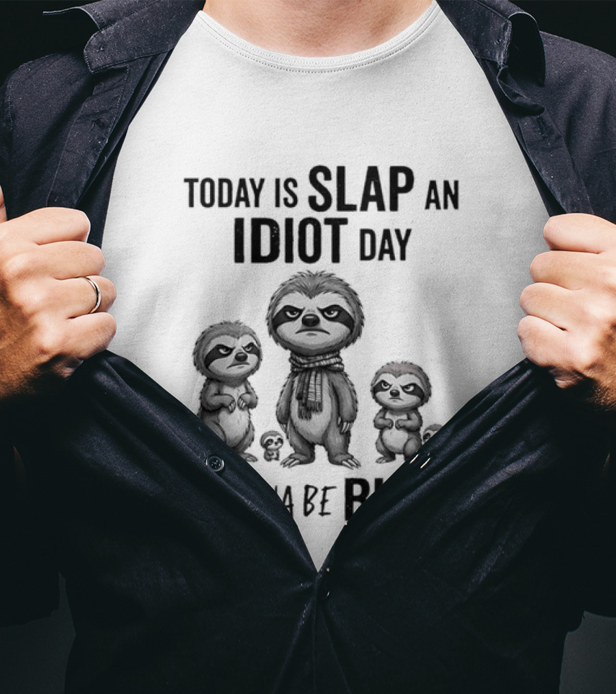 Today Is Slap An Idiot Day I'm Gonna Be Busy Sloth Animal Sarcasm T-Shirt