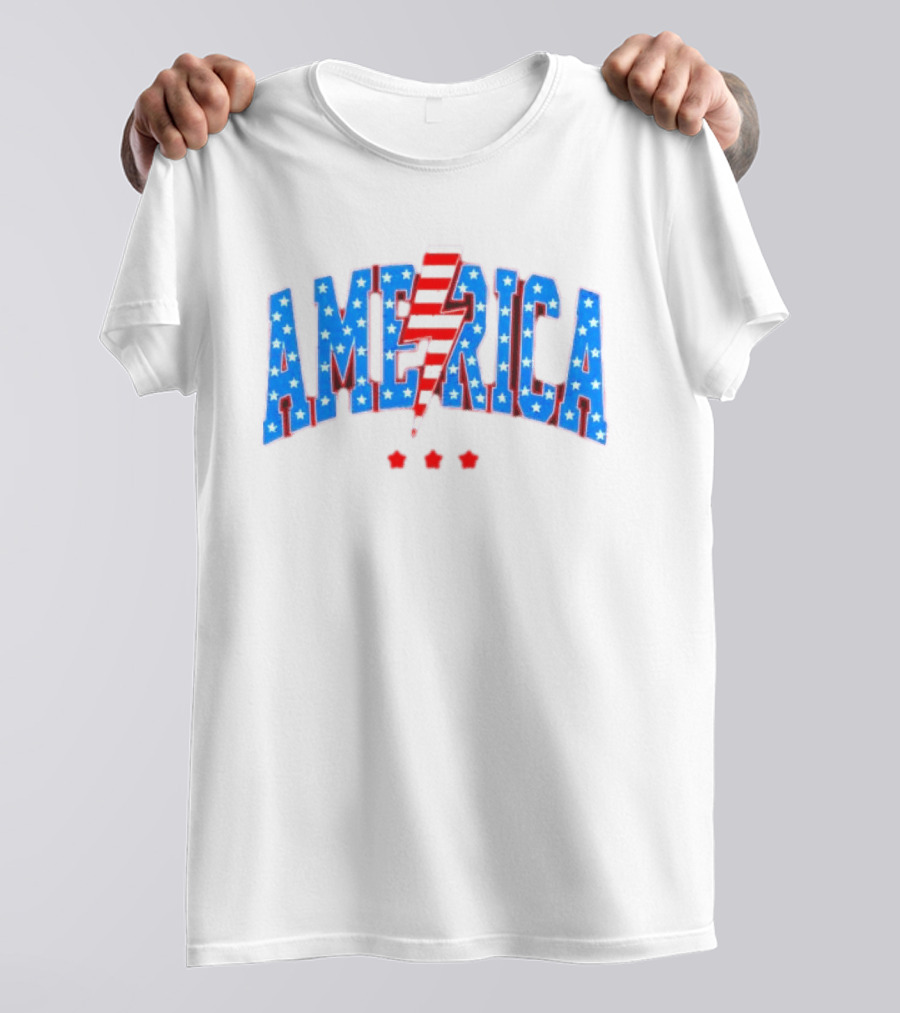 Patriotic America Stars And Stripes Lightning Bolt T-Shirt