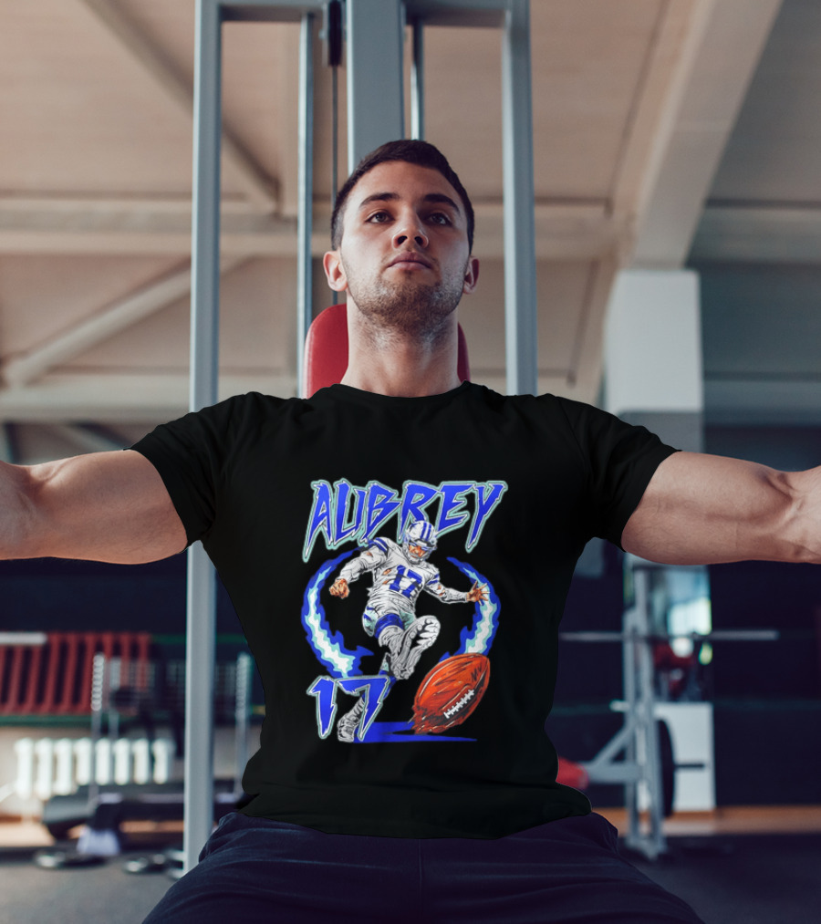 Aubrey 17 Dallas Football Player Kicking With Blue Lightning T-Shirt