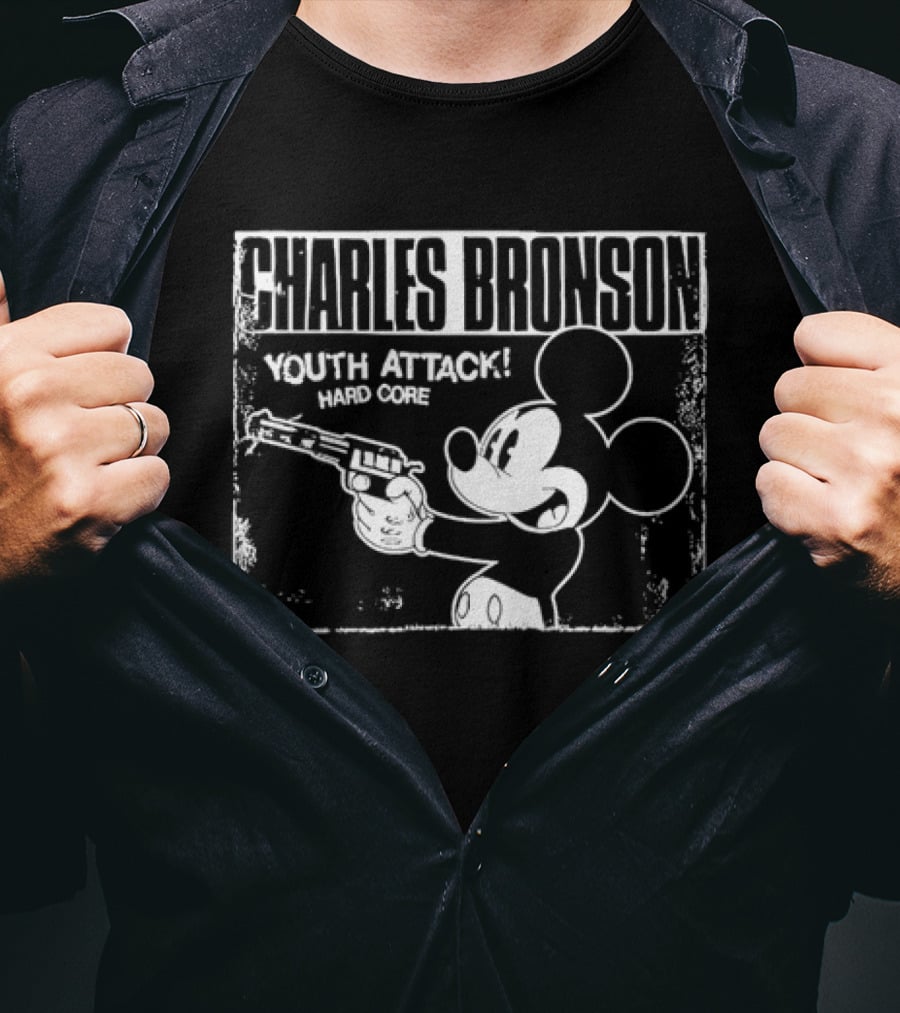 Charles Bronson Youth Attack Hard Core Mickey Mouse Holding Gun T-Shirt
