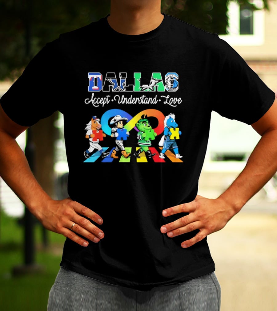 Dallas Accept Understand Love Autism Awareness Mascots Puzzle Pieces T-Shirt