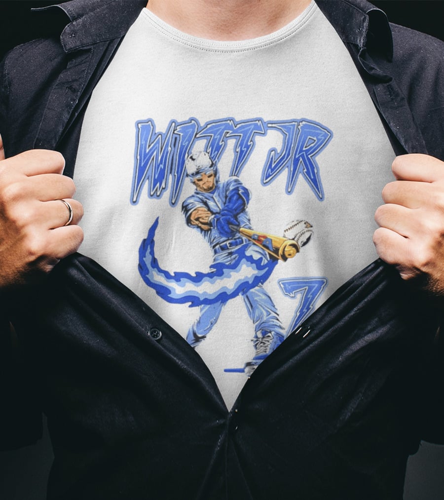 Witt Jr 7 Flaming Bat Baseball Player T-Shirt