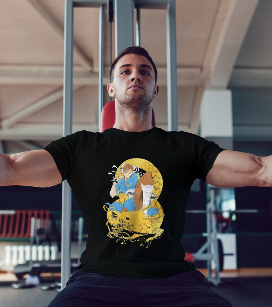 Chun Li Gold Dragon Kick Fighter Blue Outfit Gold Dragon T-Shirt