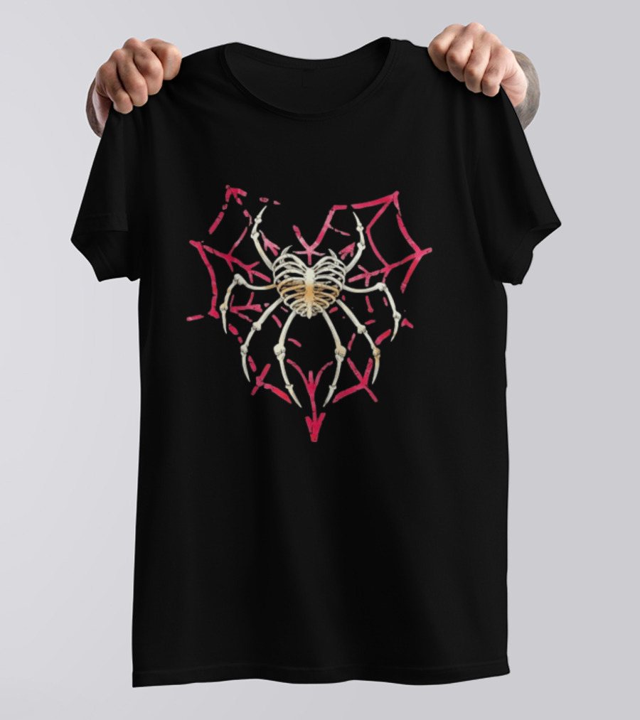 Skeleton Spider With Red Web Heart T-Shirt