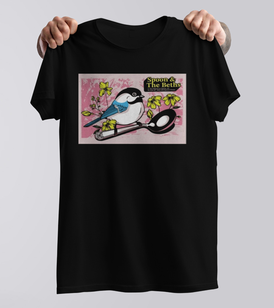 Spoon And The Beths June 26 2026 Detroit MI With Bird On Spoon And Yellow Flowers T-Shirt