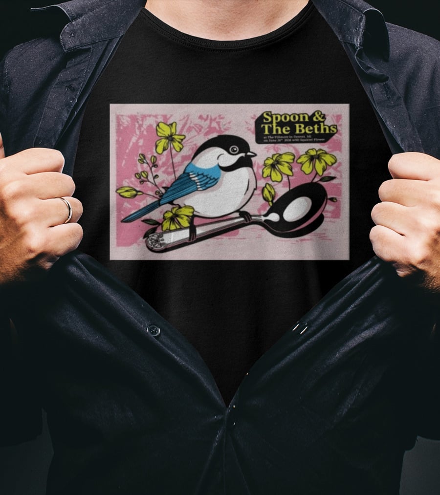 Spoon And The Beths June 26 2026 Detroit MI With Bird On Spoon And Yellow Flowers T-Shirt