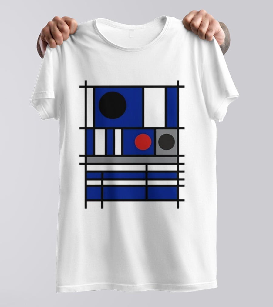Geometric Shapes Blue Black Red Circles Squares Lines T-Shirt