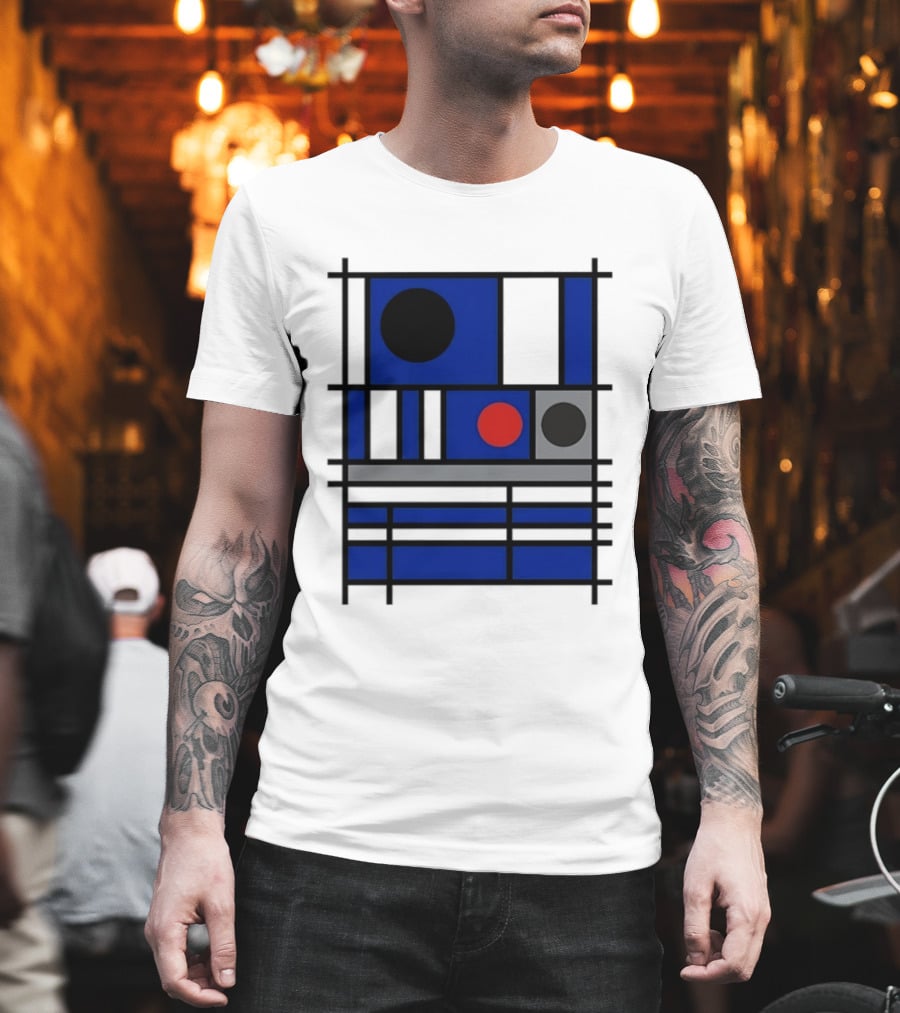 Geometric Shapes Blue Black Red Circles Squares Lines T-Shirt