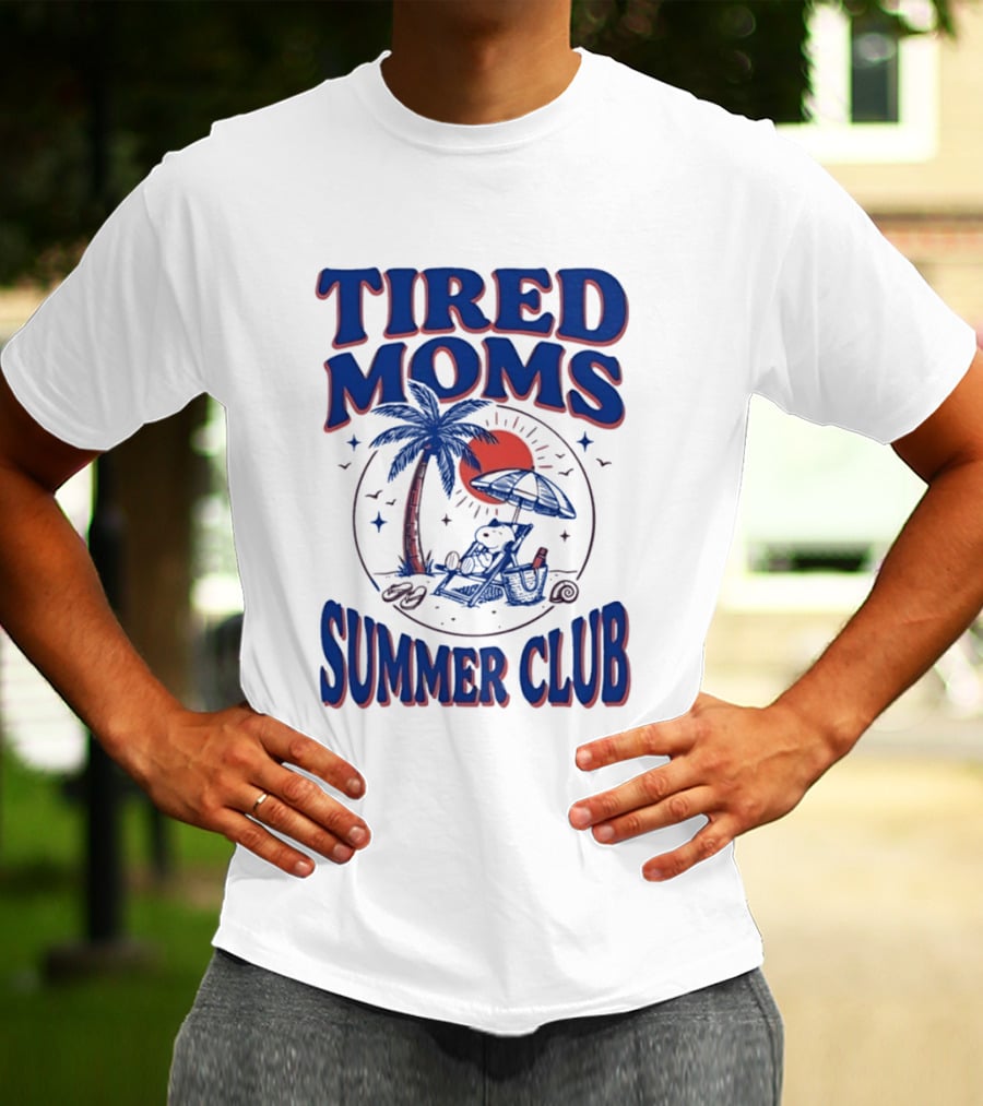 Tired Moms Summer Club Snoopy Beach Relaxation Under Palm Tree T-Shirt