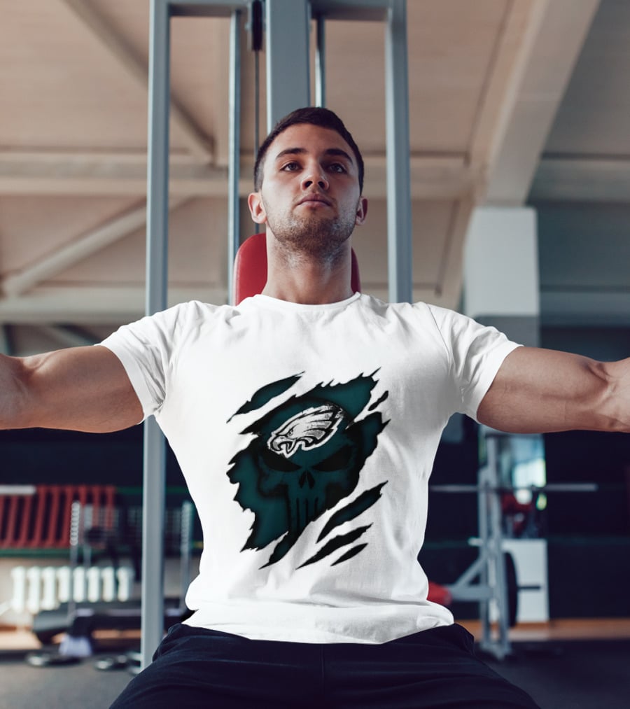 Philadelphia Eagles Punisher Skull Ripped Effect NFL Team Merchandise T-Shirt