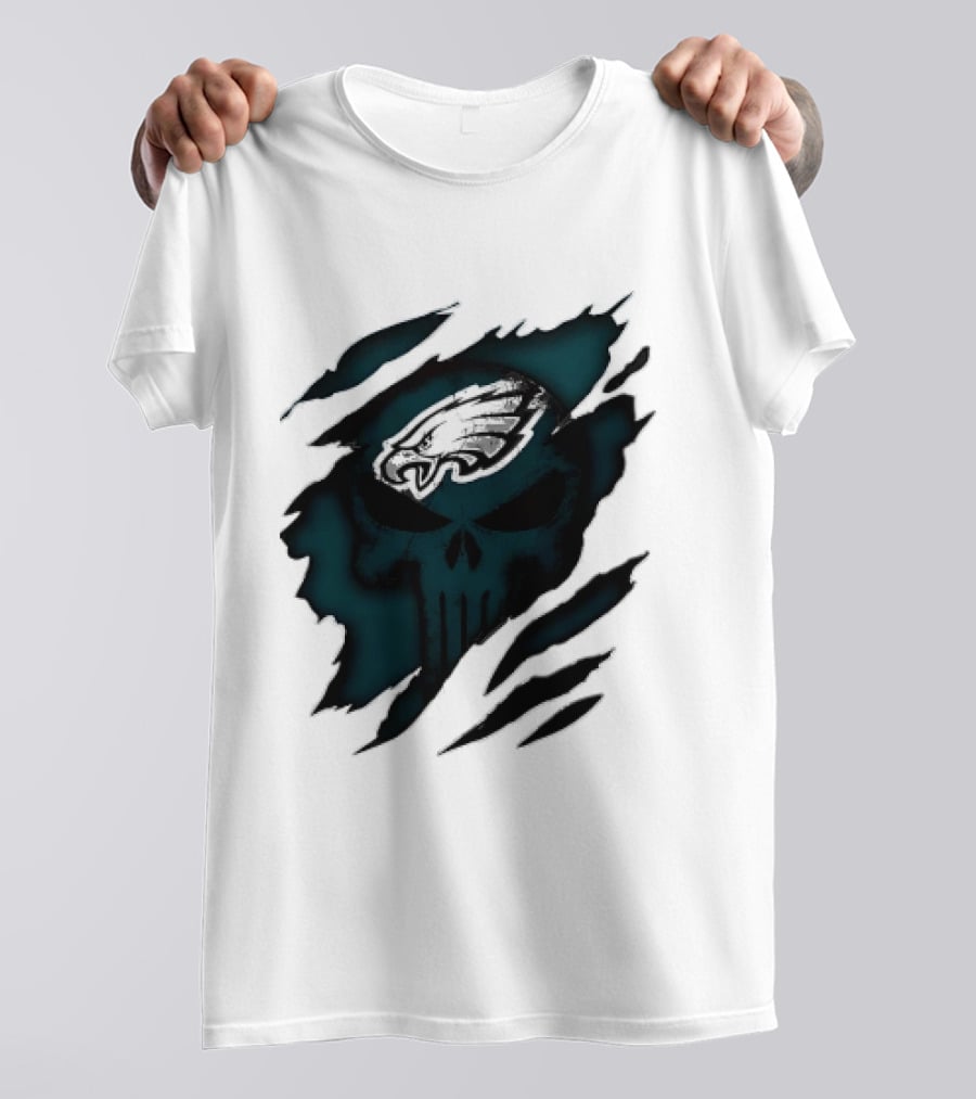 Philadelphia Eagles Punisher Skull Ripped Effect NFL Team Merchandise T-Shirt