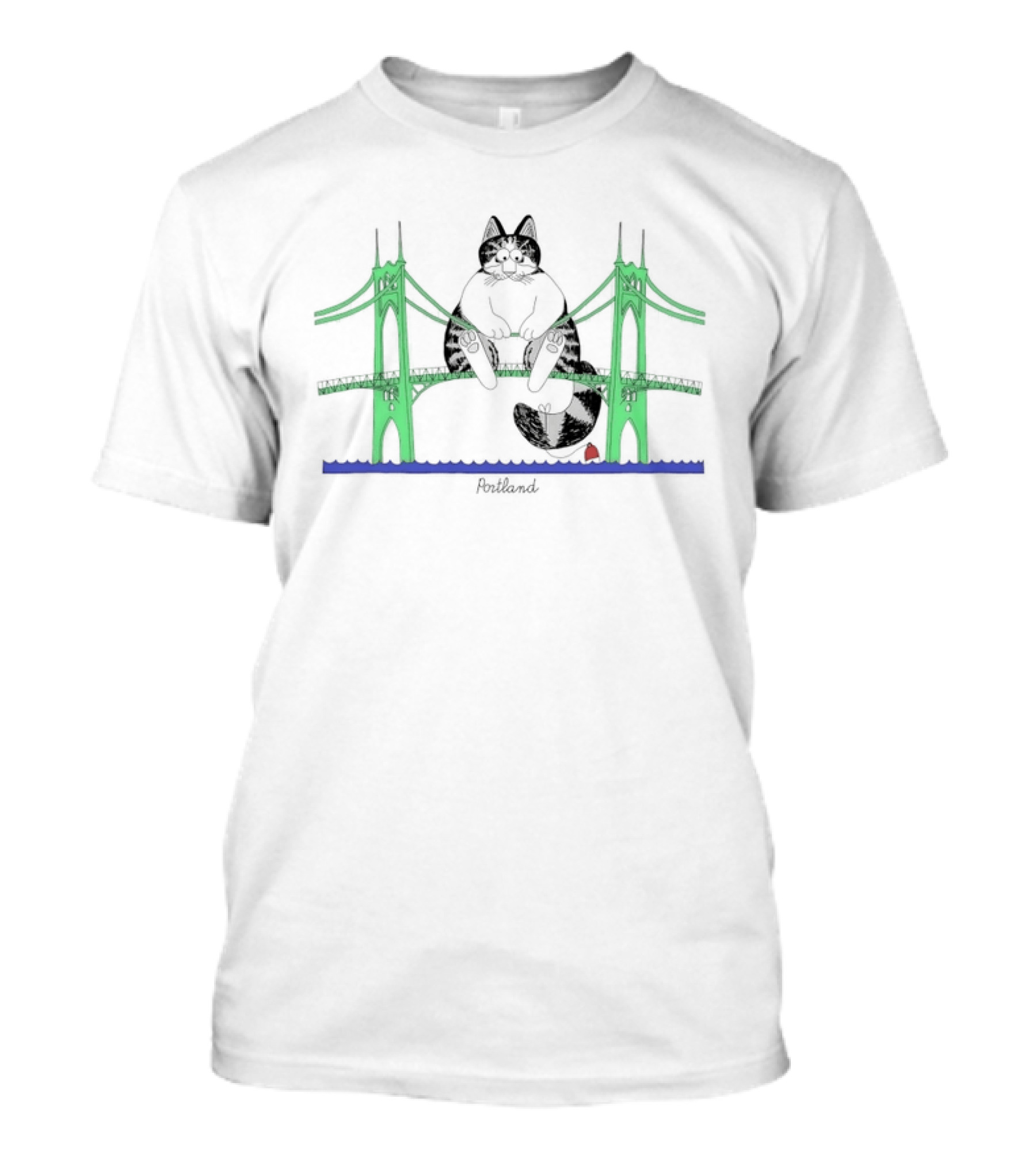 Portland Oregon Cat St Johns Bridge Kliban T-Shirt