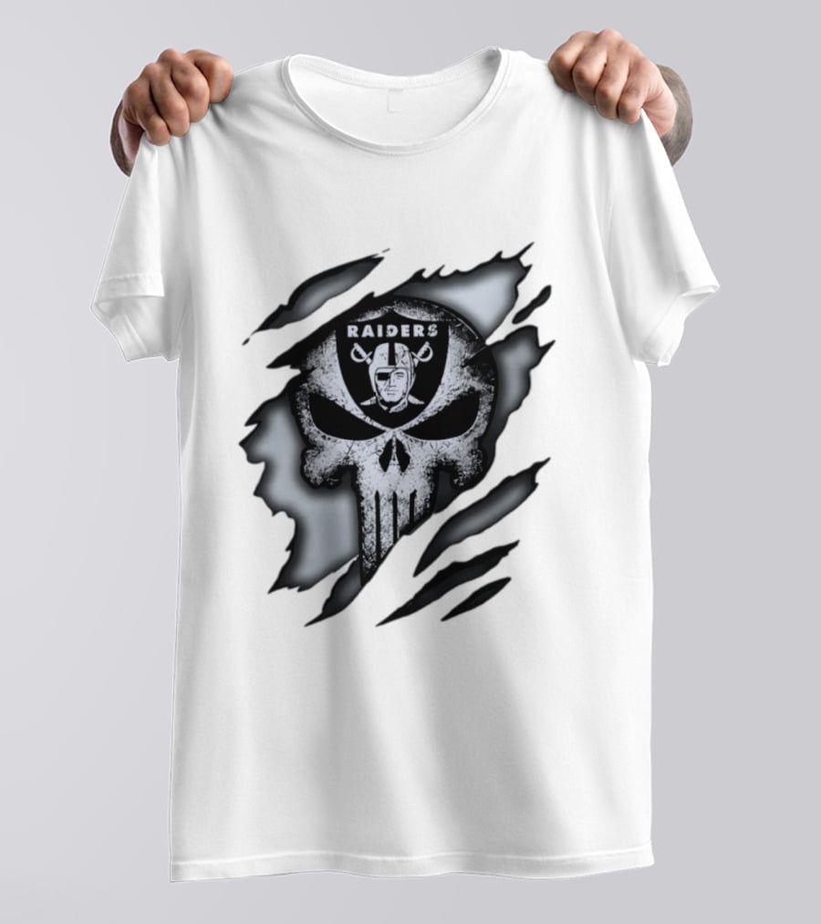 Las Vegas Raiders Punisher Skull NFL Rip Effect T-Shirt