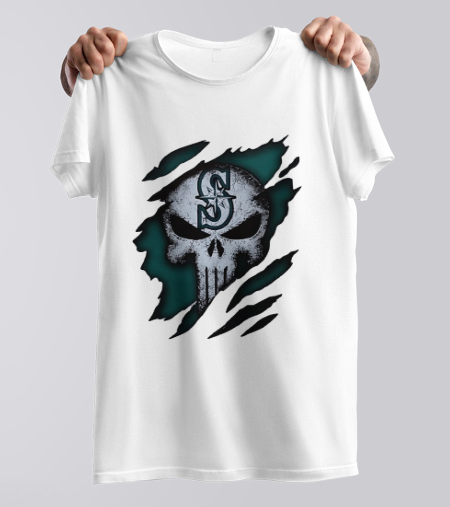 Seattle Mariners Punisher Skull Grunge Tear Effect T-Shirt