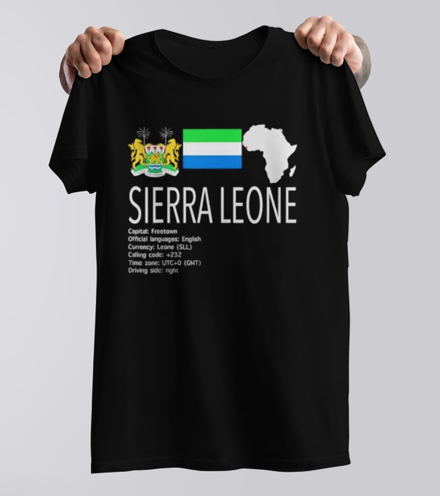Sierra Leone Flag Map African Continent Geography Facts Creole Language GMT Time Zone Stats T-Shirt