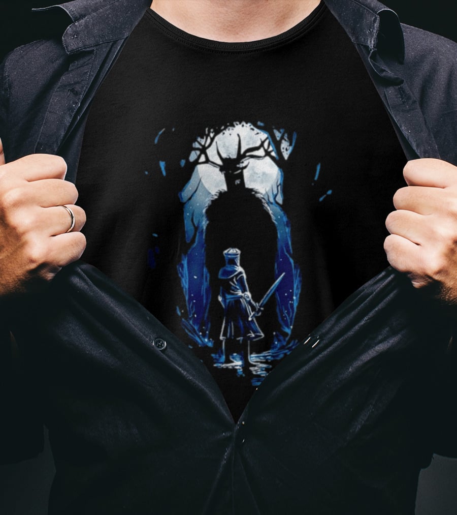 Black Knight Versus Leshen Encounter Fantasy Witcher Gaming Folklore T-Shirt