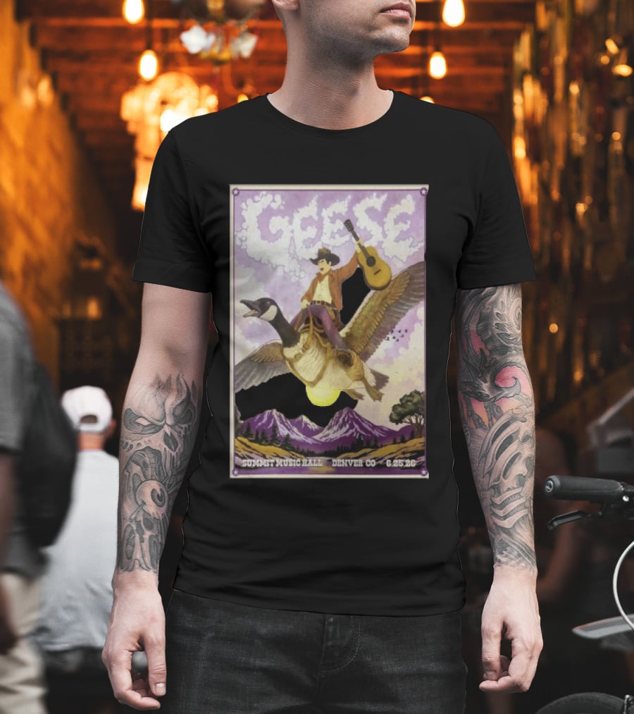 Geese Summit Music Hall Denver CO 6.25.26 Tour Cowboy Riding Goose Guitar T-Shirt