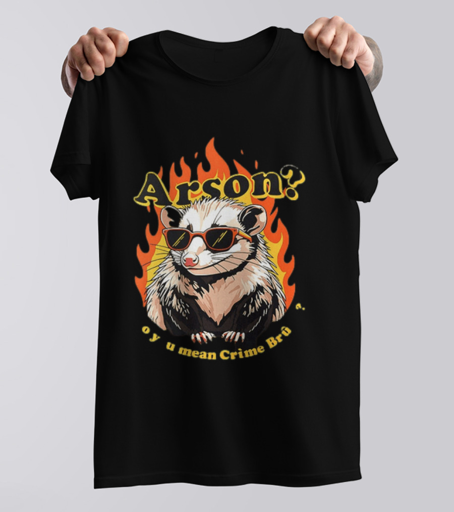 Arson? Opossum Sunglasses Flames Grime Bro Humorous T-Shirt