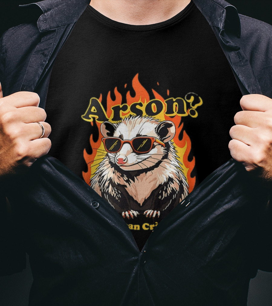 Arson? Opossum Sunglasses Flames Grime Bro Humorous T-Shirt