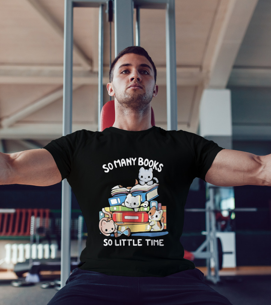 Whimsical Cartoon So Many Books So Little Time Cats Reading T-Shirt