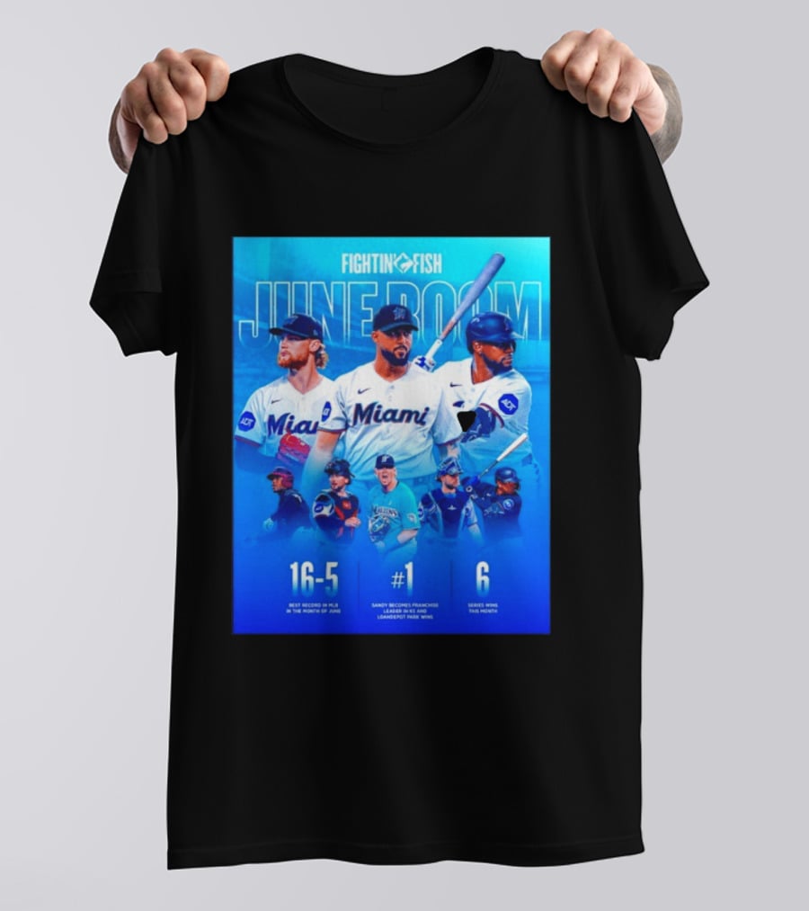 Fighting Fish Miami June Boom Sandy Alcantara Franchise Record T-Shirt