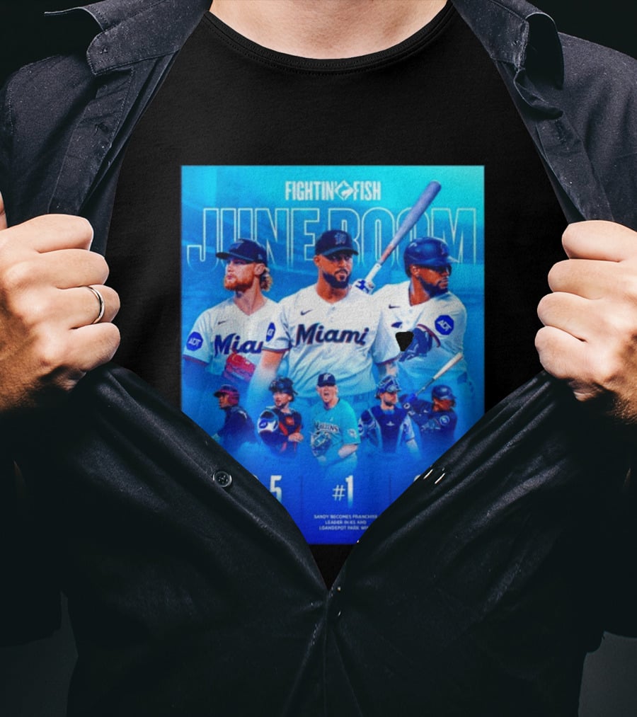 Fighting Fish Miami June Boom Sandy Alcantara Franchise Record T-Shirt