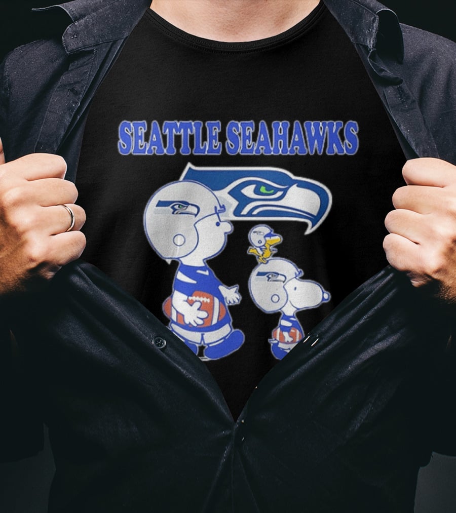 Peanuts Charlie Brown Snoopy Woodstock Playing Football Seattle Seahawks T-Shirt