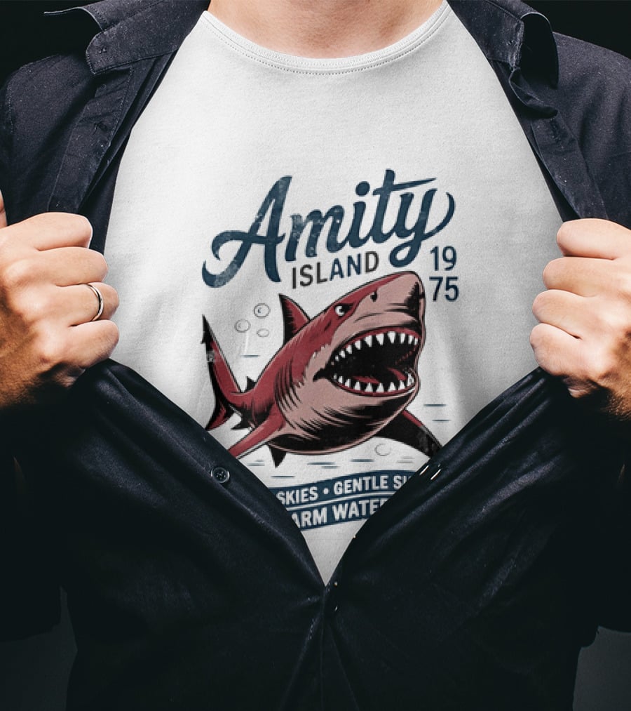 Amity Island 1975 Shark Clear Skies Gentle Surf Warm Water T-Shirt