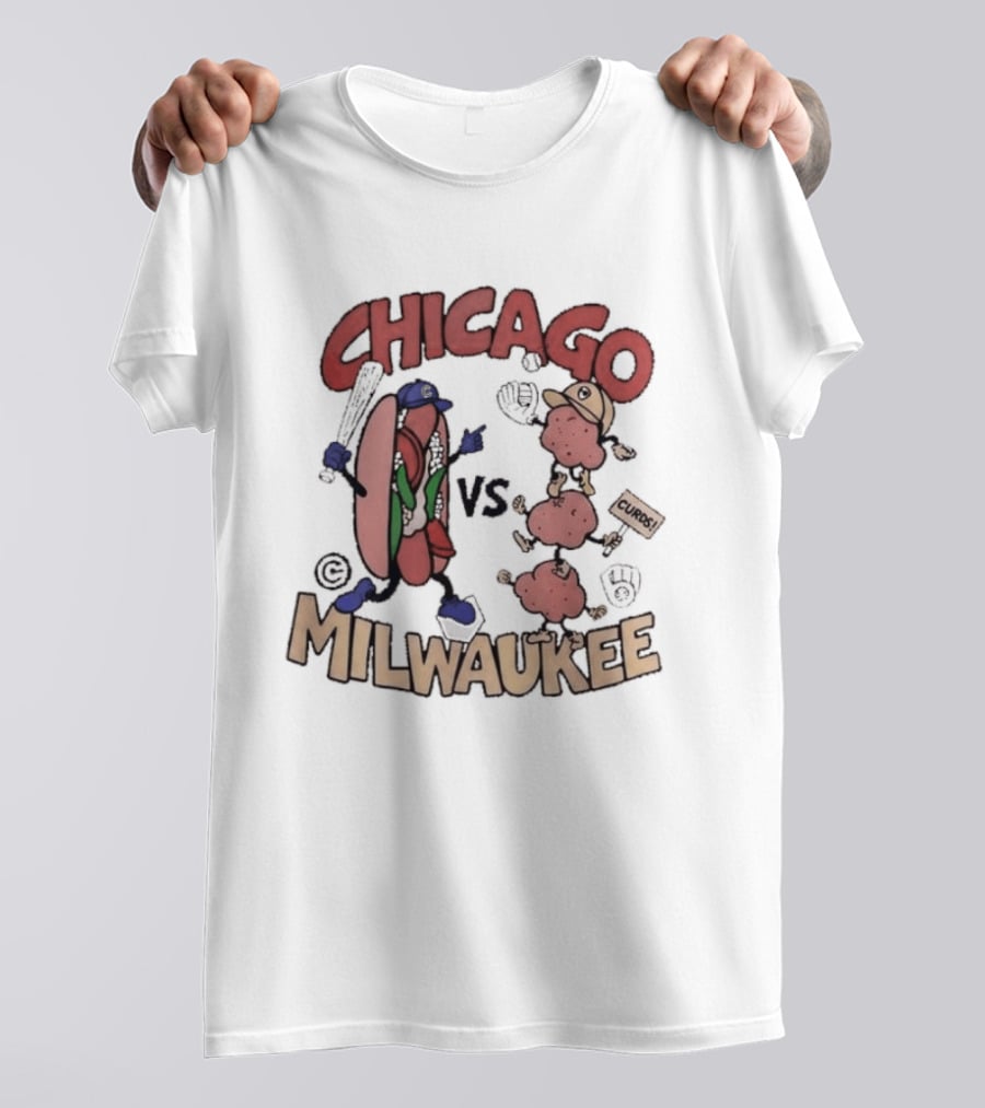 Chicago Cubs Vs Milwaukee Brewers Hot Dog Cheese Curds Baseball Battle T-Shirt