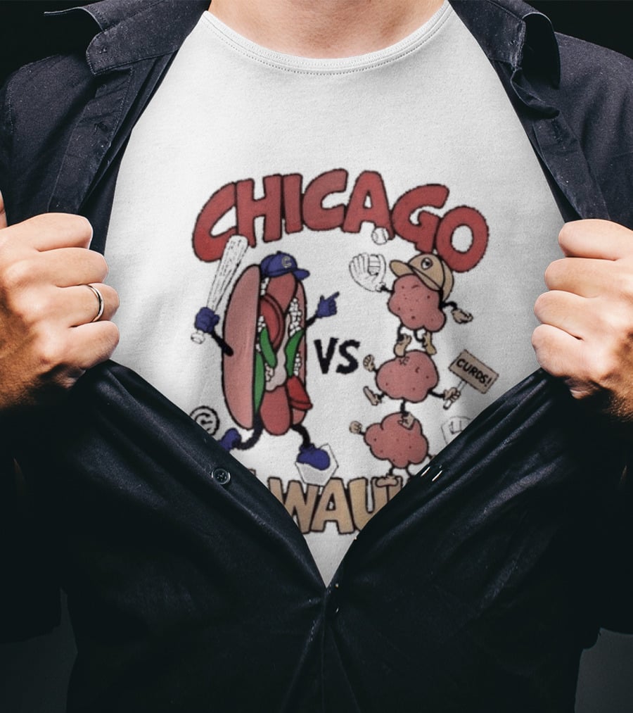 Chicago Cubs Vs Milwaukee Brewers Hot Dog Cheese Curds Baseball Battle T-Shirt
