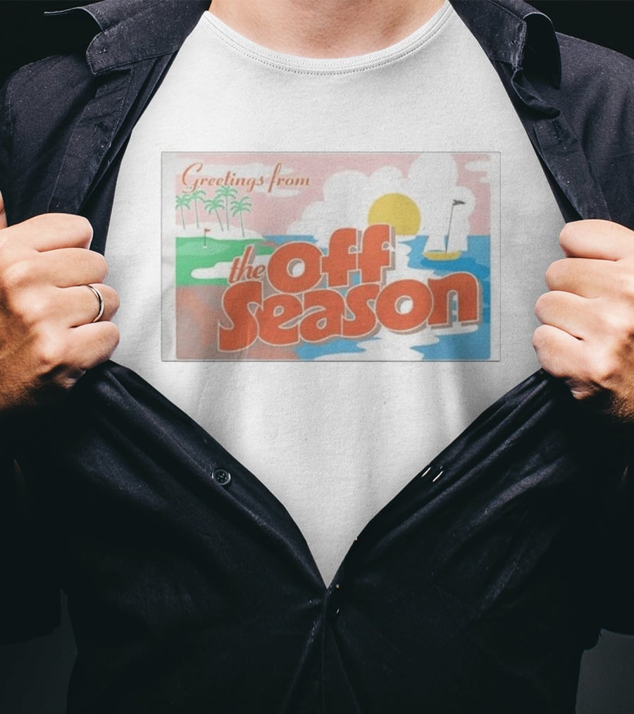 Greetings From The Off Season Beach Sunset Golf Scene T-Shirt