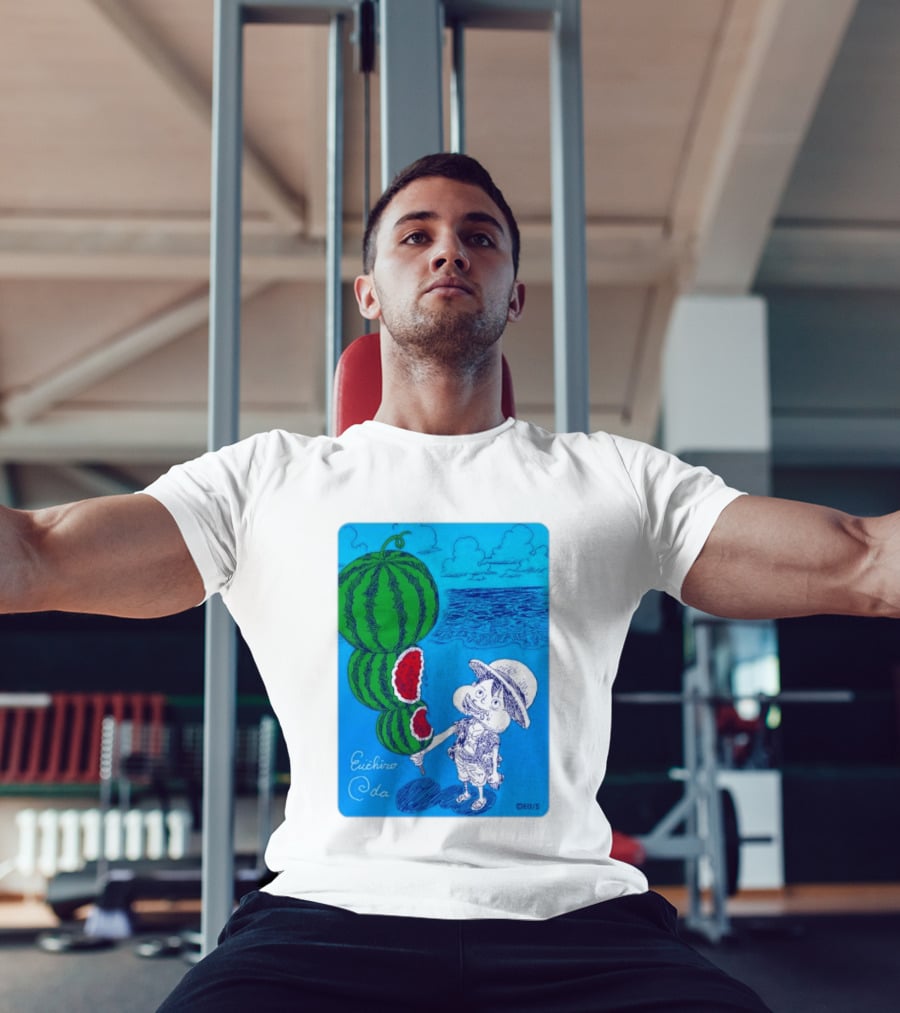 Monkey D Luffy Watermelon Eating Art By Eiichiro Oda One Piece Ocean Scene T-Shirt