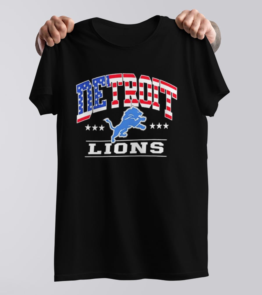 Detroit Lions Americana Patriotic Flag Stars And Stripes T-Shirt