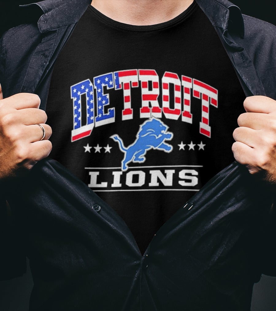 Detroit Lions Americana Patriotic Flag Stars And Stripes T-Shirt