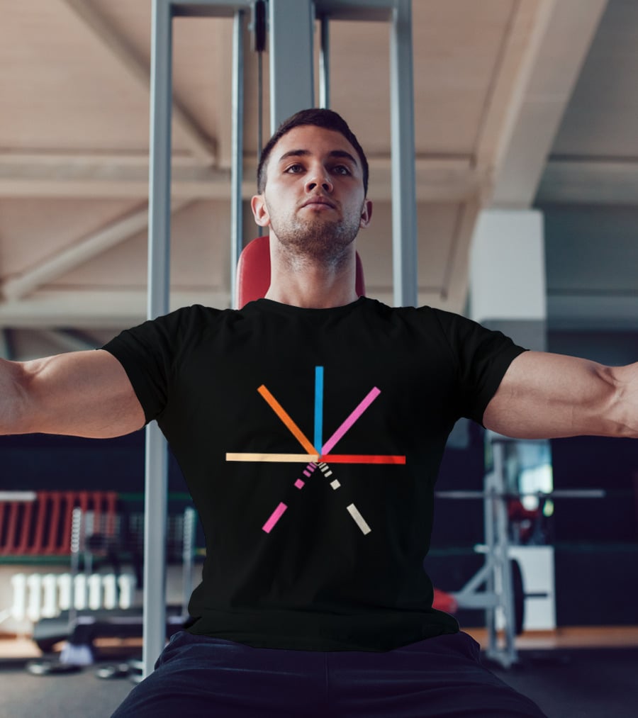 Geometric Color Burst Minimalist Composition Pink Red Blue Beige Stripes T-Shirt