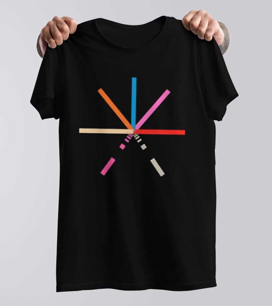 Geometric Color Burst Minimalist Composition Pink Red Blue Beige Stripes T-Shirt